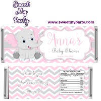 Pink and Grey Elephant Baby Shower candy bar wrappers,(10ebb)